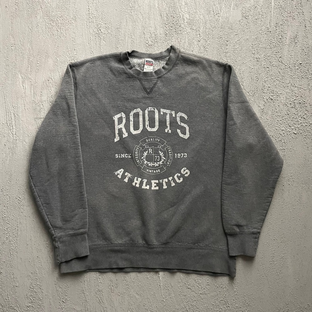 Vintage Roots Athletics Graphic Sweatshirt Mens XL Charcoal Grey 90s Roots